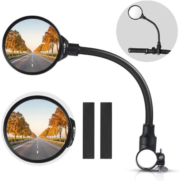 Bike Mirror Handlebar Mount, Adjustable Rotatable Bicycle Rear View Mirror, Wide - Picture 1 of 7